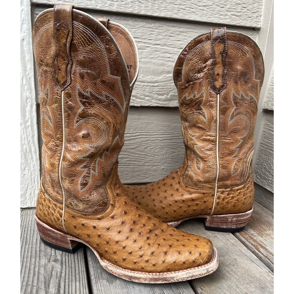 Ariat Men’s 10 EE Full Quill Ostrich Leather Cowboy Boots Square Toe 100010296